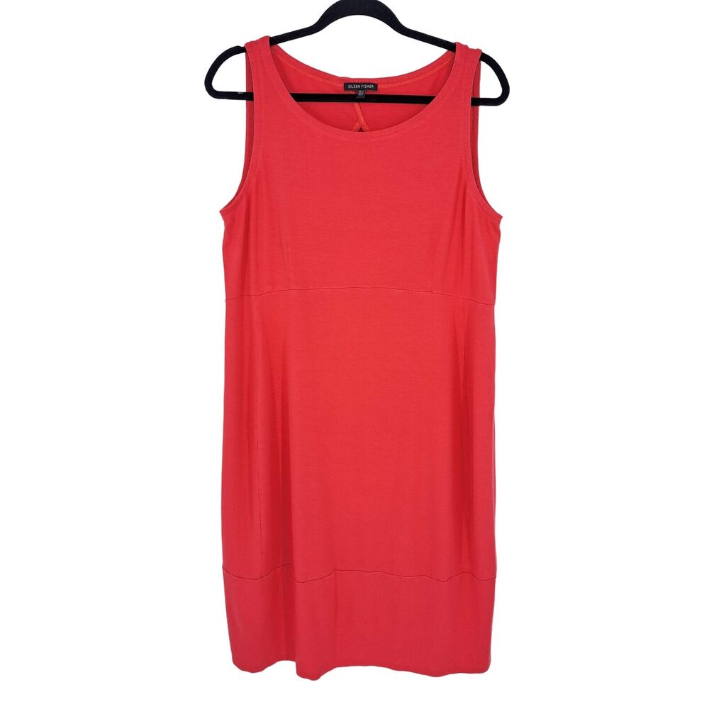 Eileen Fisher Sleeveless Shift Dress with Back Cut Out Red Women's Size L Large